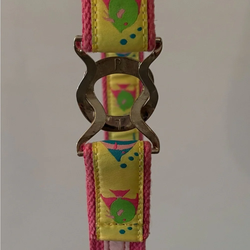 Douglas Paquette “H” Closure Tropical Fish Pink Canvas Belt Women’s Size Large - Picture 4 of 8